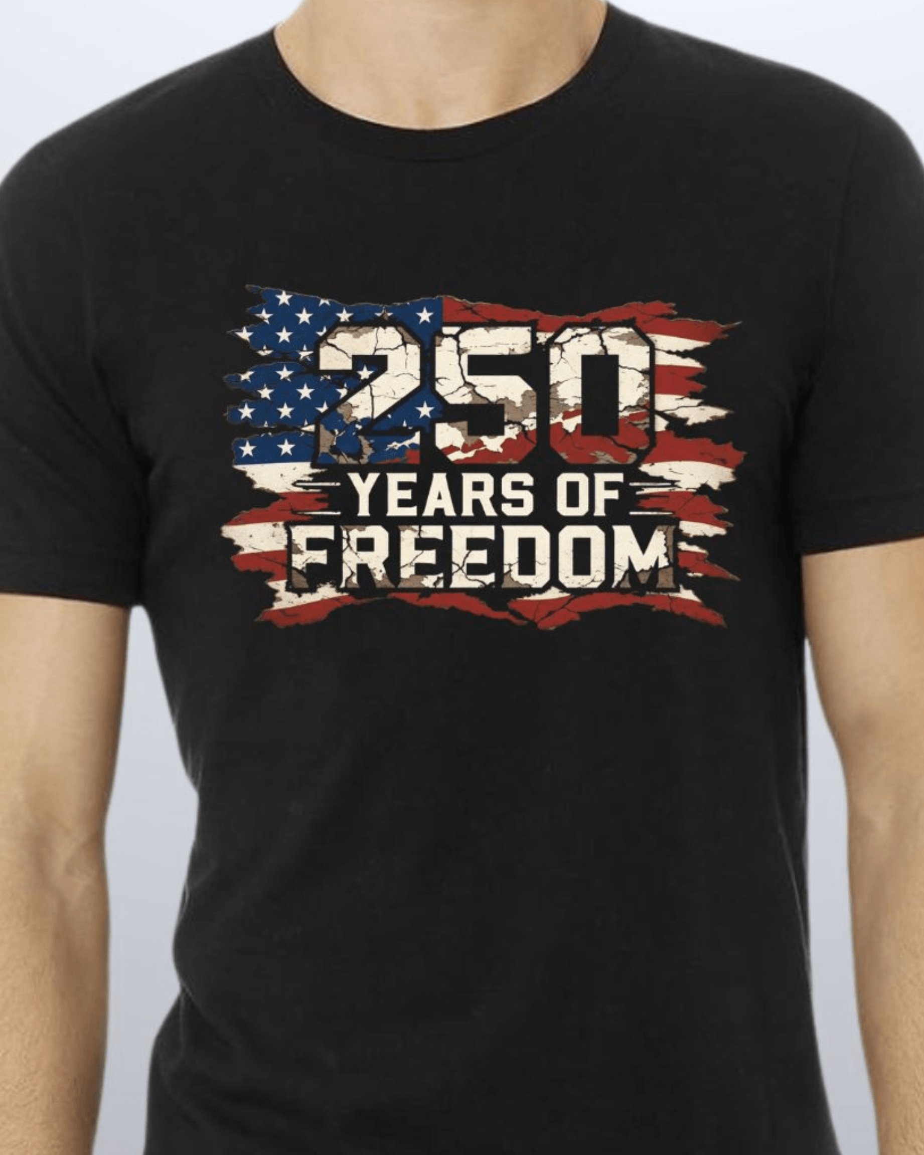 250 Years of FREEDOM Red White and Blue Distressed Flag - Black
