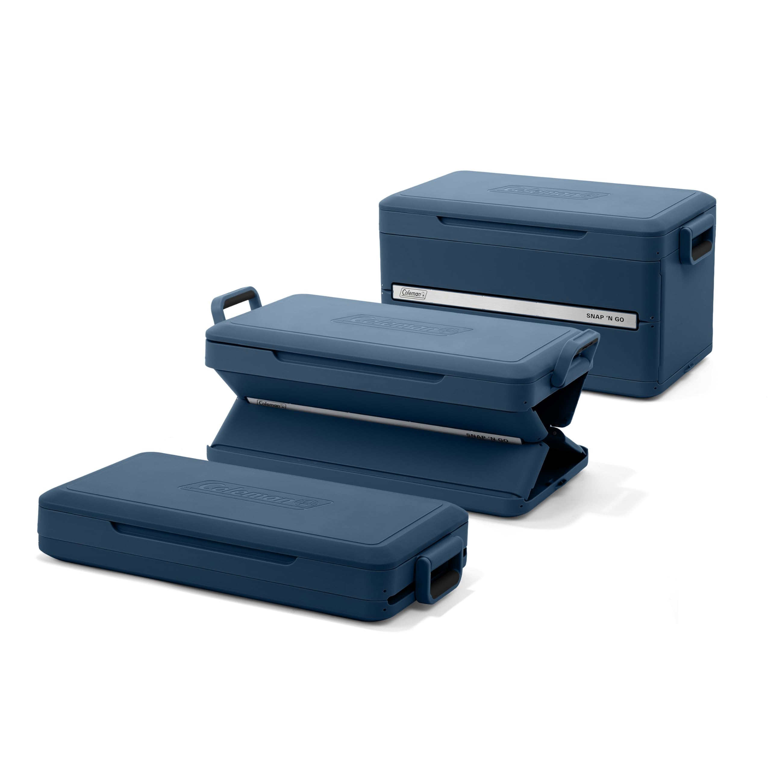 Coleman Snap N Go 45qt Collapsible Hard Cooler, Keeps ice Cold for up to 55 Hours, Holds up to 76 cans, Collapses up to 1/3 its Size, Can Hold up to 200 pounds, Blue Sky