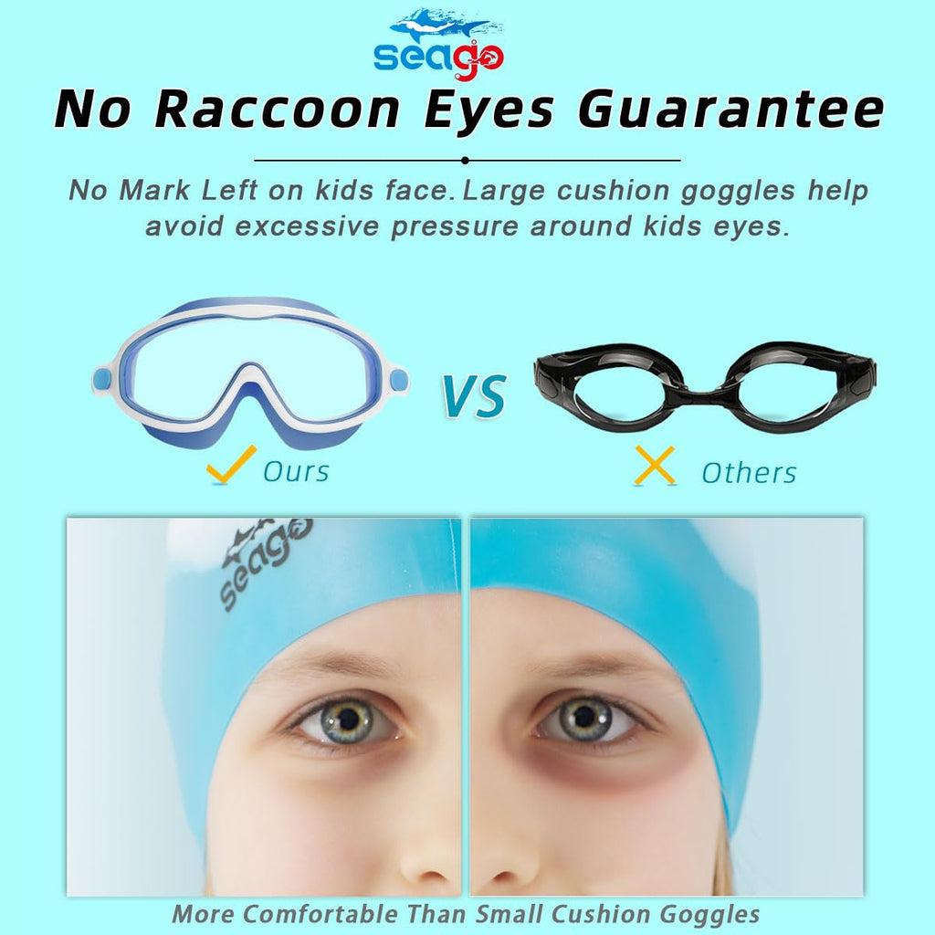 Seago Swim Goggles 2 Pack Anti-Fog Anti-UV Wide View Swimming Goggles for Kids 3-14
