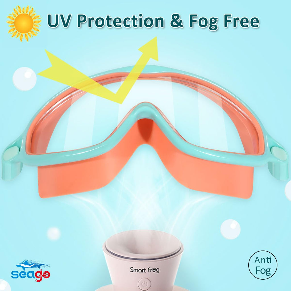 Seago Swim Goggles 2 Pack Anti-Fog Anti-UV Wide View Swimming Goggles for Kids 3-14