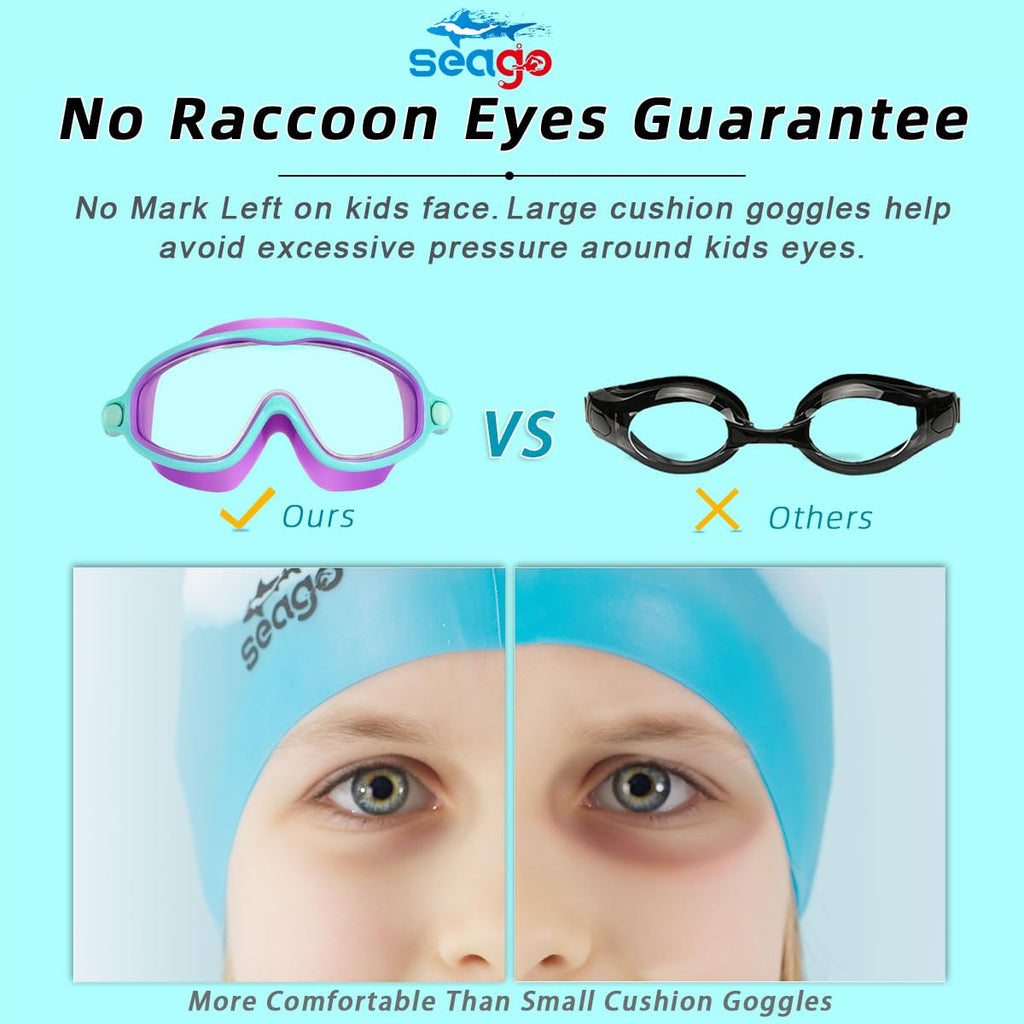 Seago Swim Goggles 2 Pack Anti-Fog Anti-UV Wide View Swimming Goggles for Kids 3-14
