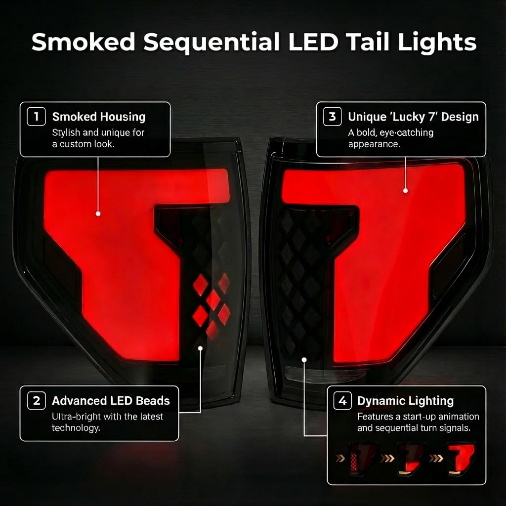 Upgrade LED Tail Lights for 2008-2016 Ford F250/350/450 Super Duty - Plug and Play, Waterproof, High-Brightness, C-Shape Design, Clear Lens
