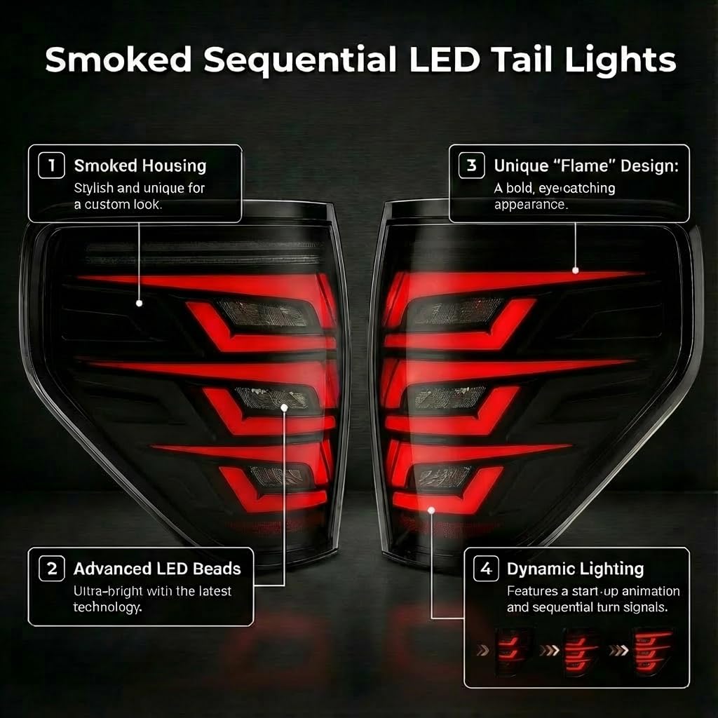 Upgrade LED Tail Lights for 2008-2016 Ford F250/350/450 Super Duty - Plug and Play, Waterproof, High-Brightness, C-Shape Design, Clear Lens