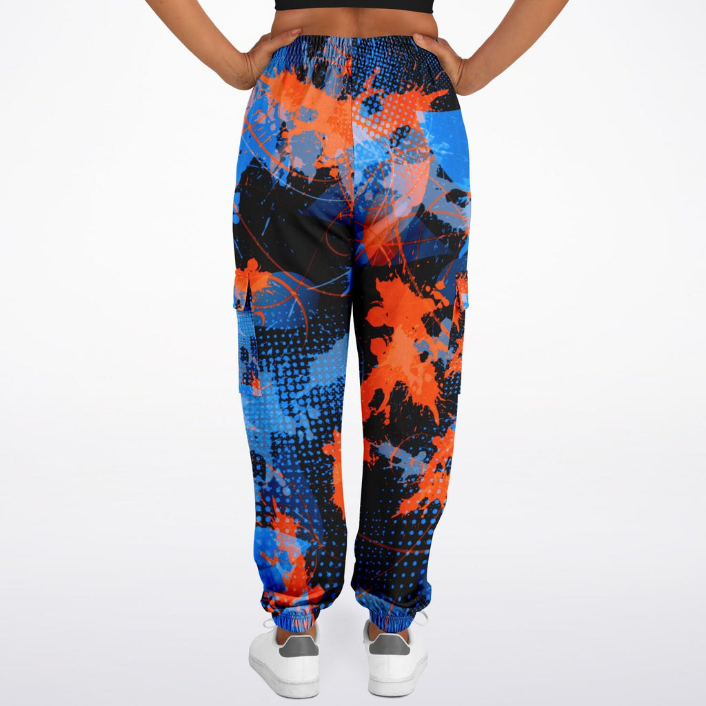 Blue and Orange Paint Splatter Abstract Unisex Cargo Joggers (Fleece Lined)