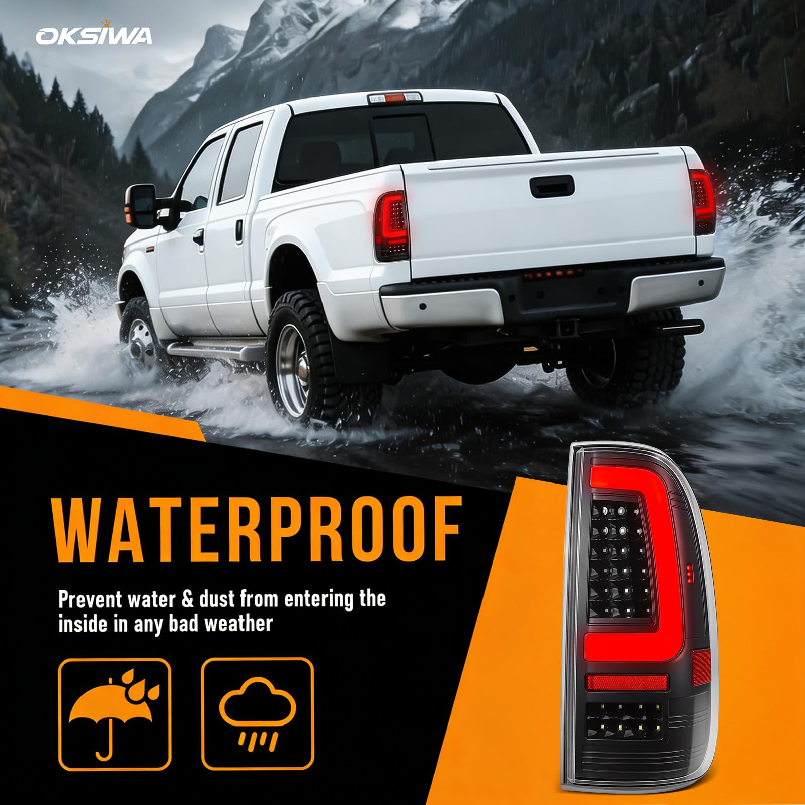 Upgrade LED Tail Lights for 2008-2016 Ford F250/350/450 Super Duty - Plug and Play, Waterproof, High-Brightness, C-Shape Design, Clear Lens