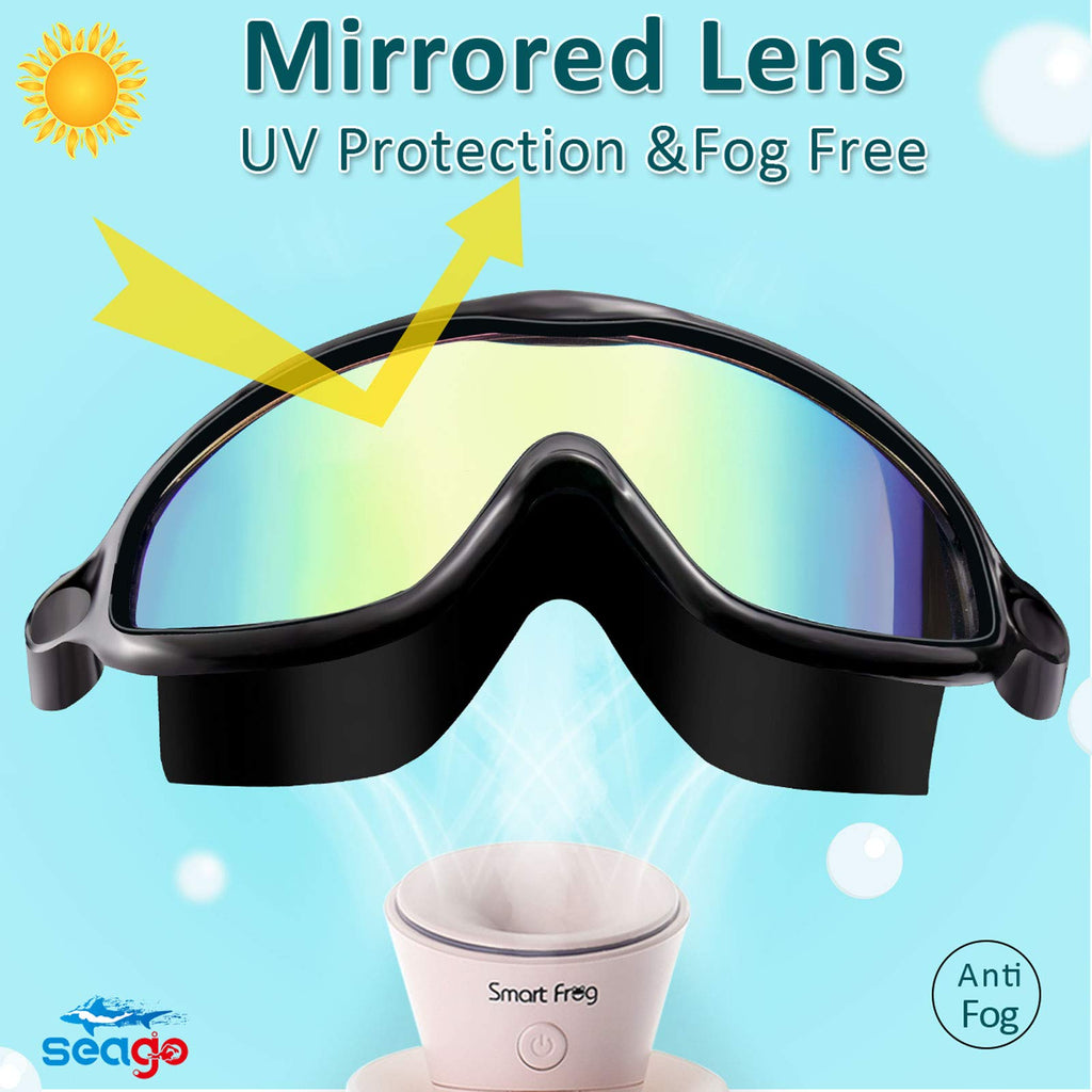 Seago Swim Goggles 2 Pack Anti-Fog Anti-UV Wide View Swimming Goggles for Kids 3-14