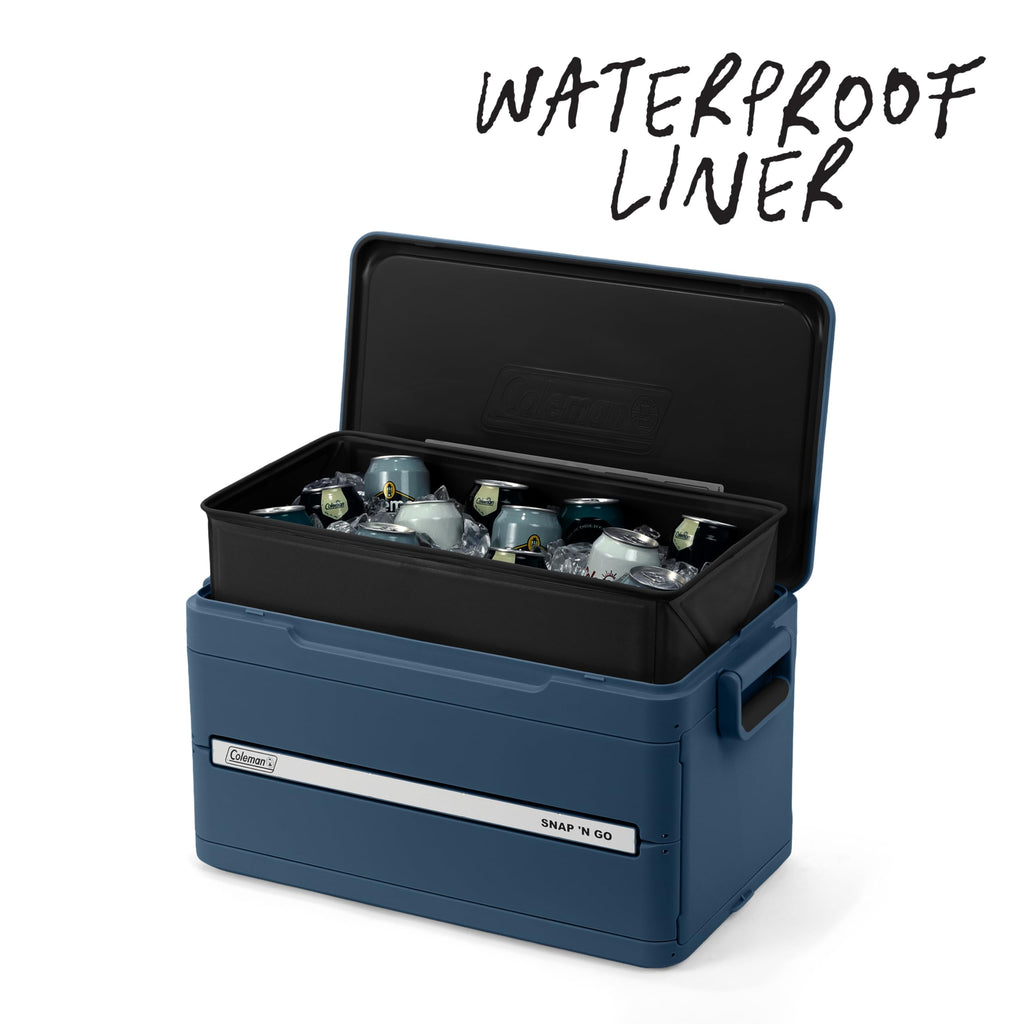 Coleman Snap N Go 45qt Collapsible Hard Cooler, Keeps ice Cold for up to 55 Hours, Holds up to 76 cans, Collapses up to 1/3 its Size, Can Hold up to 200 pounds, Blue Sky