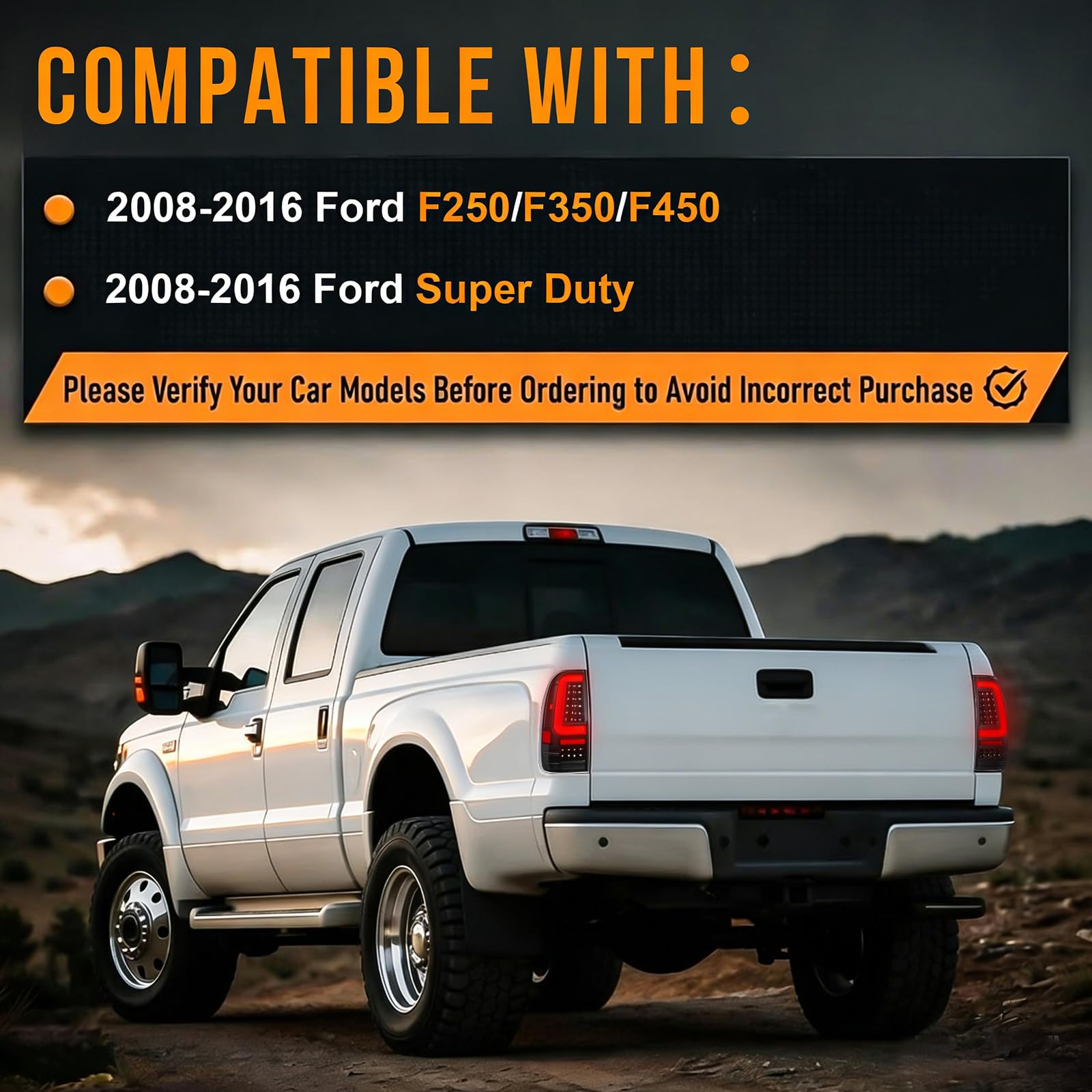 Upgrade LED Tail Lights for 2008-2016 Ford F250/350/450 Super Duty - Plug and Play, Waterproof, High-Brightness, C-Shape Design, Clear Lens