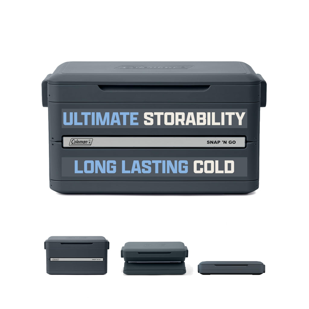 Coleman Snap N Go 45qt Collapsible Hard Cooler, Keeps ice Cold for up to 55 Hours, Holds up to 76 cans, Collapses up to 1/3 its Size, Can Hold up to 200 pounds, Blue Sky