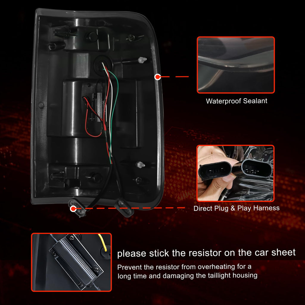 Upgrade LED Tail Lights for 2008-2016 Ford F250/350/450 Super Duty - Plug and Play, Waterproof, High-Brightness, C-Shape Design, Clear Lens