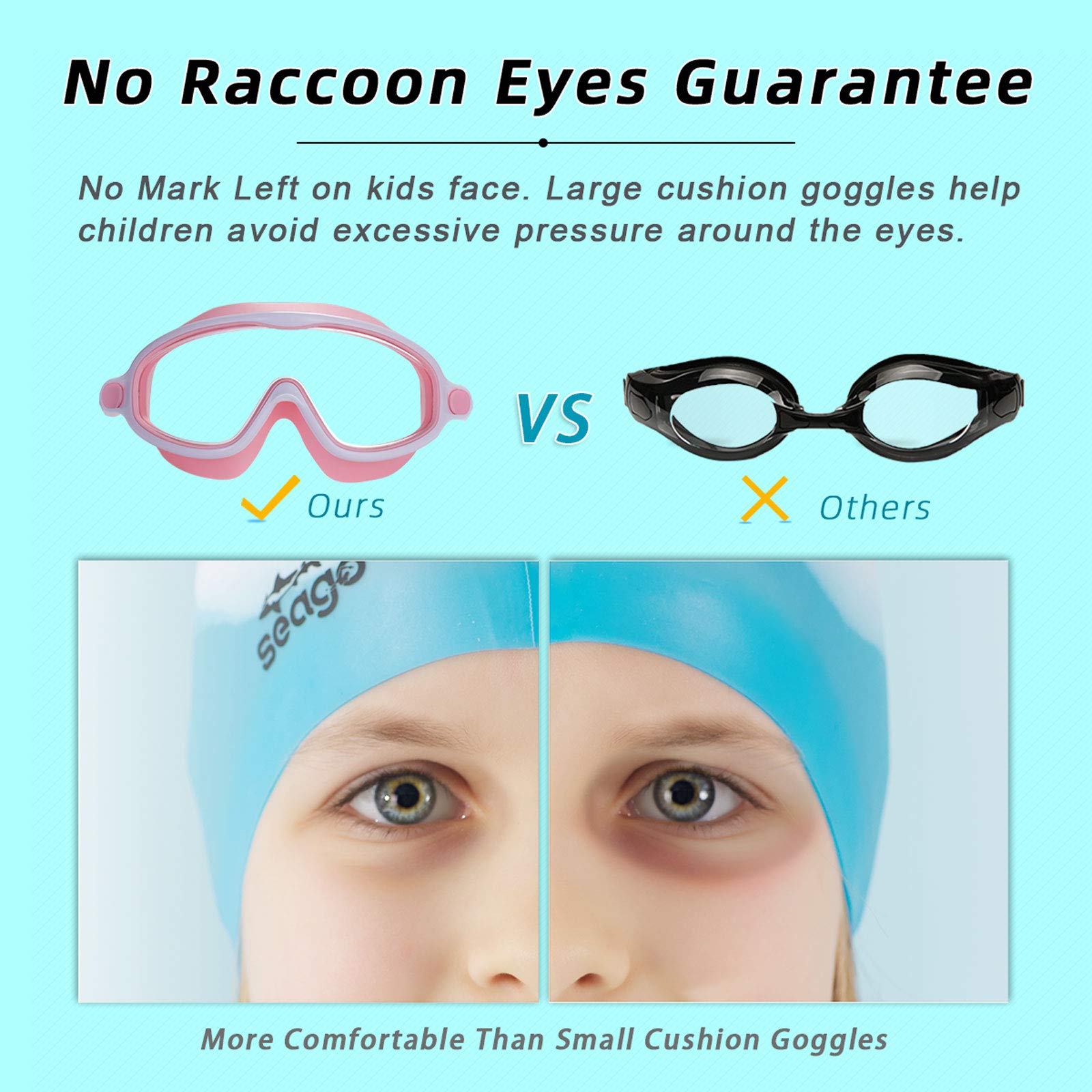 Seago Swim Goggles 2 Pack Anti-Fog Anti-UV Wide View Swimming Goggles for Kids 3-14