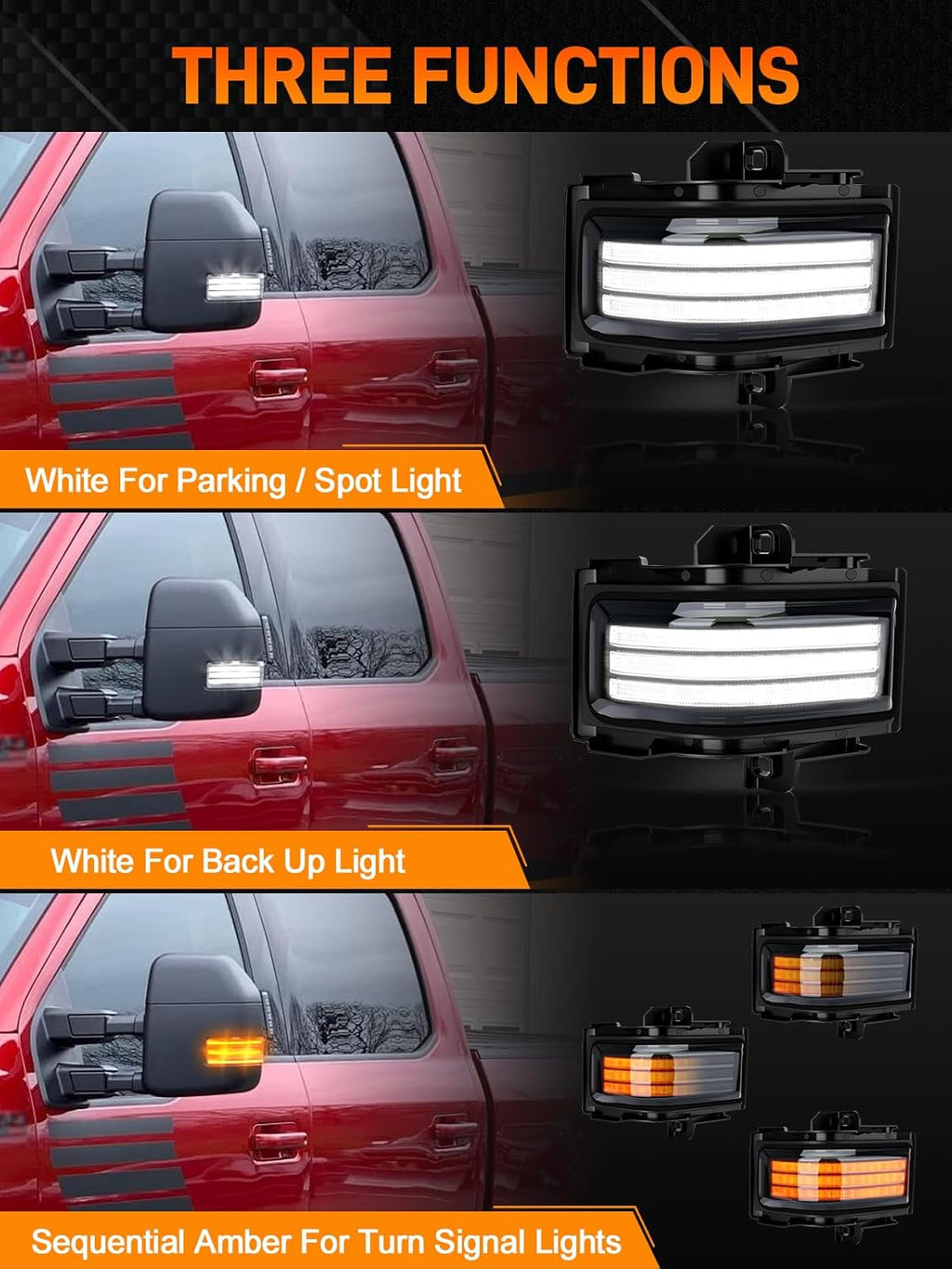 2017-2026+ Ford Super Duty F250 Smoked White Amber LED Mirror Lights