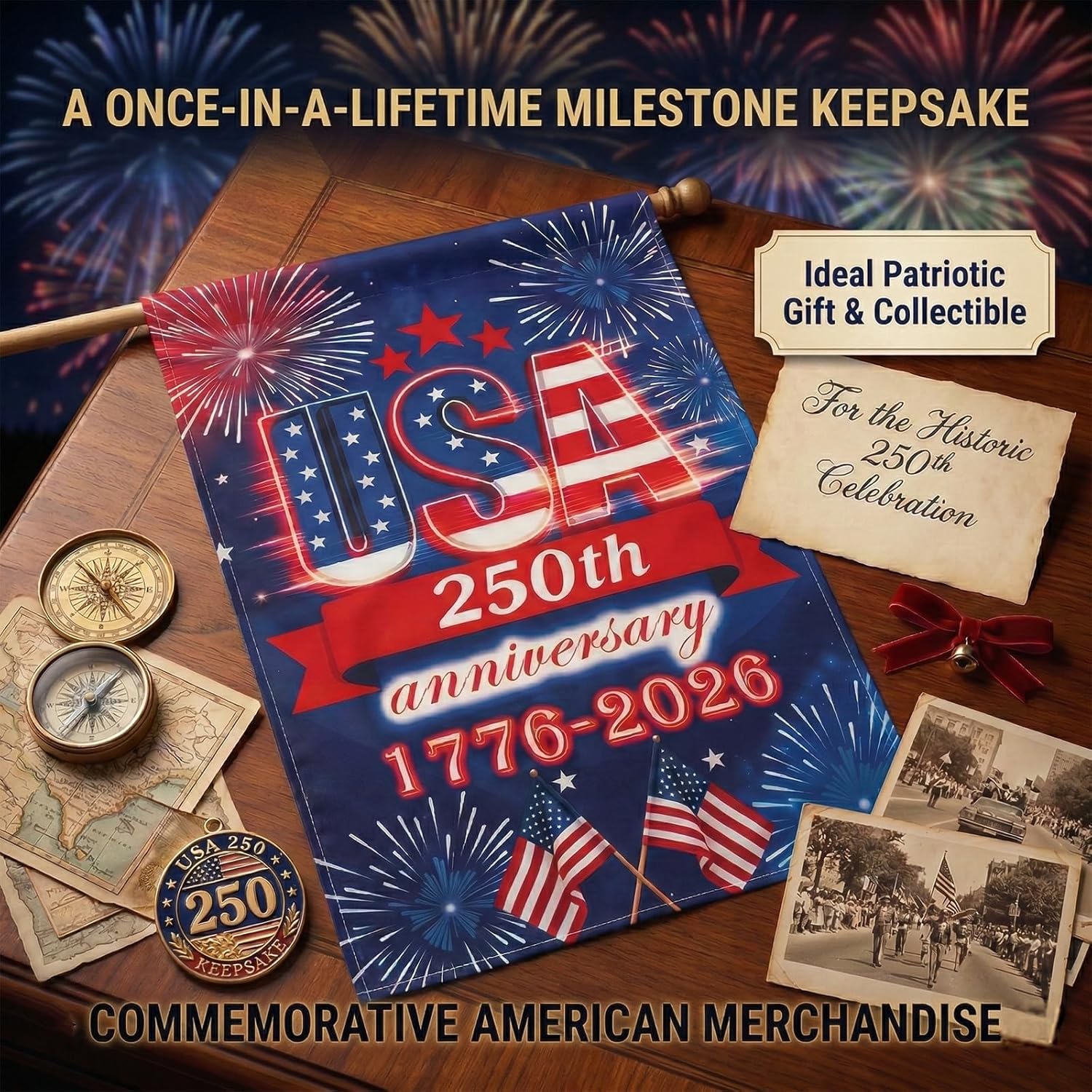 250 Anniversary USA Garden Flag - 250 Years of Freedom Double Sided 3-Ply American Patriotic Flags 1776-2026, UV Protection Fade Resistant 12x18 Inch Yard Flag Commemorative Merchandise for Outdoor Celebration