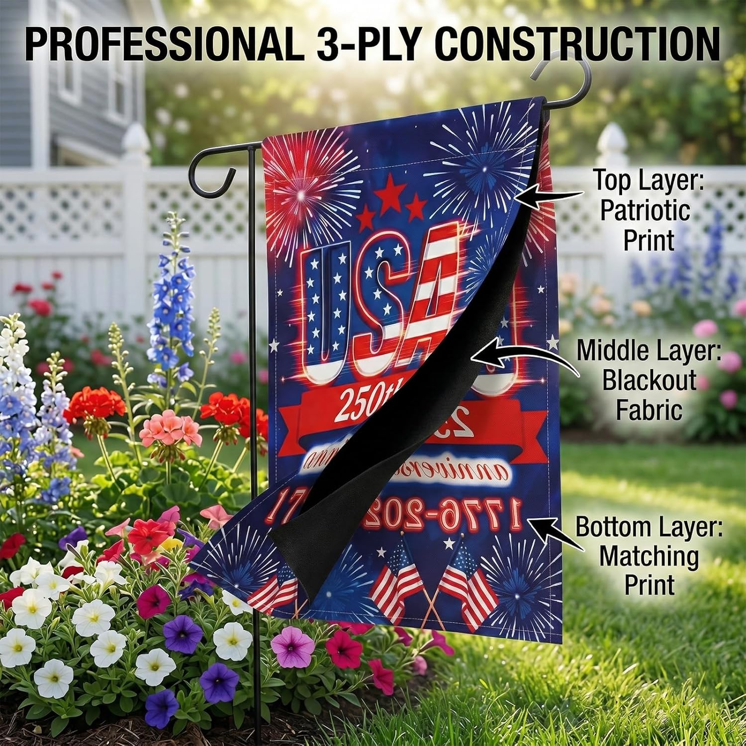 250 Anniversary USA Garden Flag - 250 Years of Freedom Double Sided 3-Ply American Patriotic Flags 1776-2026, UV Protection Fade Resistant 12x18 Inch Yard Flag Commemorative Merchandise for Outdoor Celebration