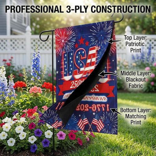 250 Anniversary USA Garden Flag - 250 Years of Freedom Double Sided 3-Ply American Patriotic Flags 1776-2026, UV Protection Fade Resistant 12x18 Inch Yard Flag Commemorative Merchandise for Outdoor Celebration