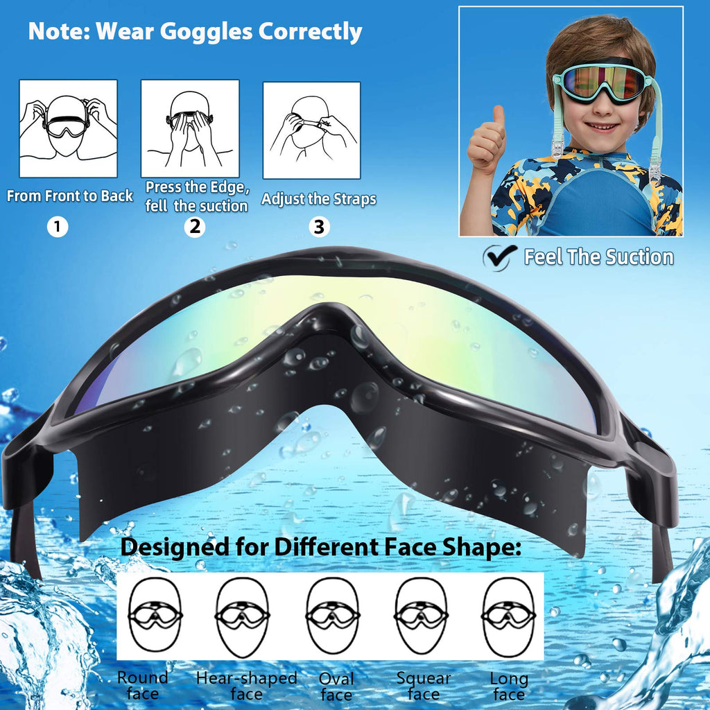 Seago Swim Goggles 2 Pack Anti-Fog Anti-UV Wide View Swimming Goggles for Kids 3-14