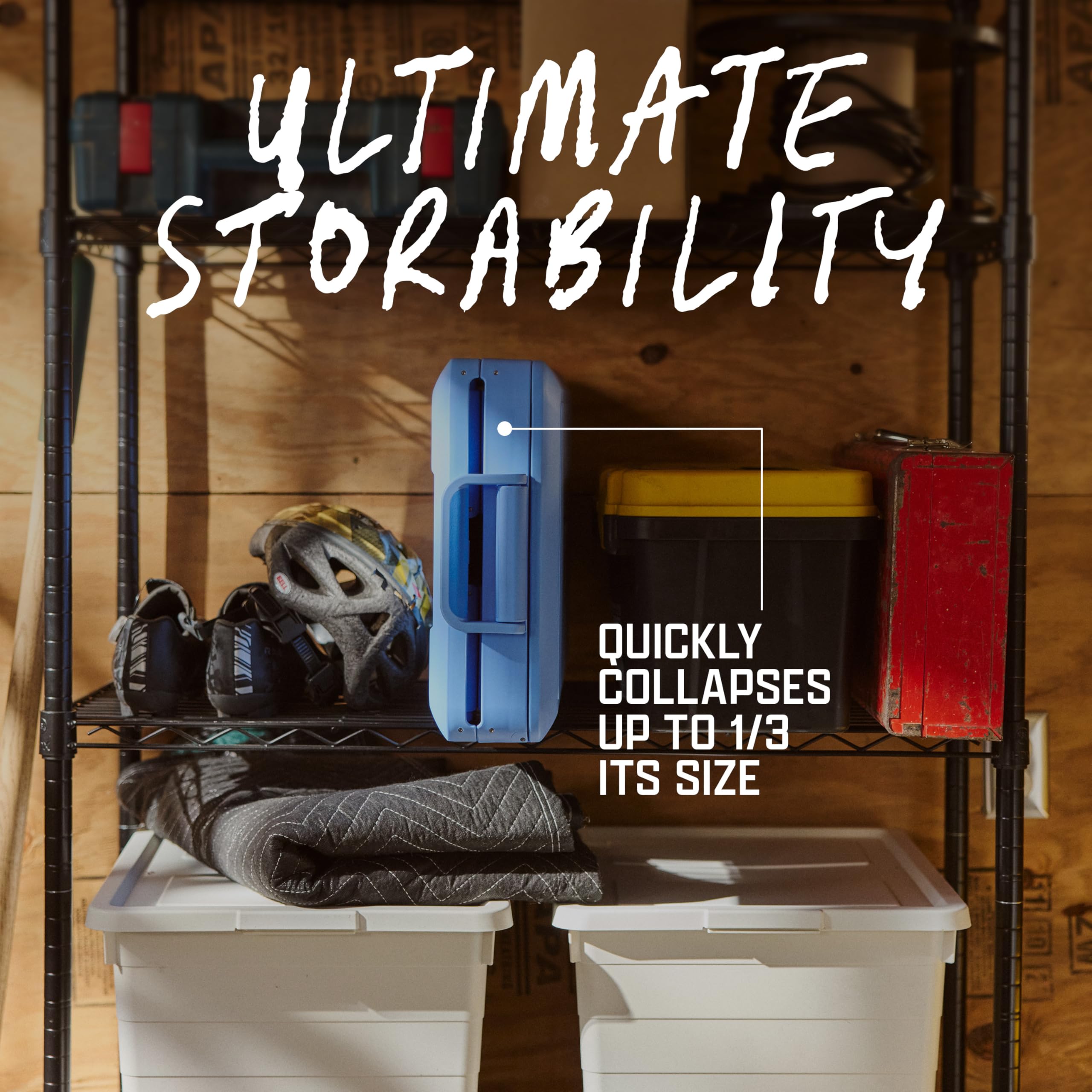 Coleman Snap N Go 45qt Collapsible Hard Cooler, Keeps ice Cold for up to 55 Hours, Holds up to 76 cans, Collapses up to 1/3 its Size, Can Hold up to 200 pounds, Blue Sky