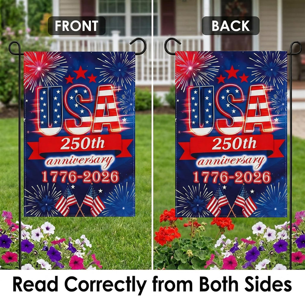 250 Anniversary USA Garden Flag - 250 Years of Freedom Double Sided 3-Ply American Patriotic Flags 1776-2026, UV Protection Fade Resistant 12x18 Inch Yard Flag Commemorative Merchandise for Outdoor Celebration