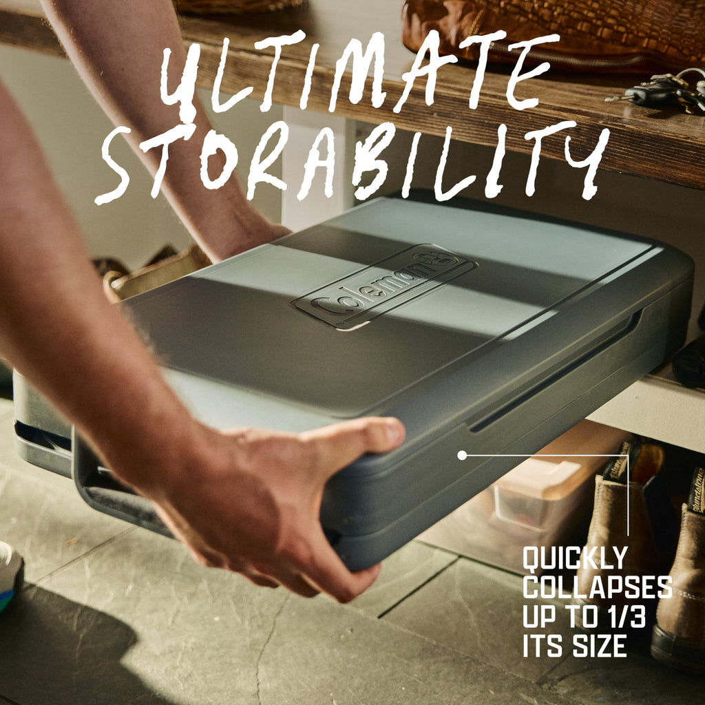 Coleman Snap N Go 45qt Collapsible Hard Cooler, Keeps ice Cold for up to 55 Hours, Holds up to 76 cans, Collapses up to 1/3 its Size, Can Hold up to 200 pounds, Blue Sky
