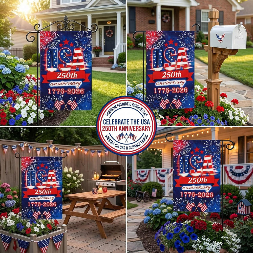 250 Anniversary USA Garden Flag - 250 Years of Freedom Double Sided 3-Ply American Patriotic Flags 1776-2026, UV Protection Fade Resistant 12x18 Inch Yard Flag Commemorative Merchandise for Outdoor Celebration