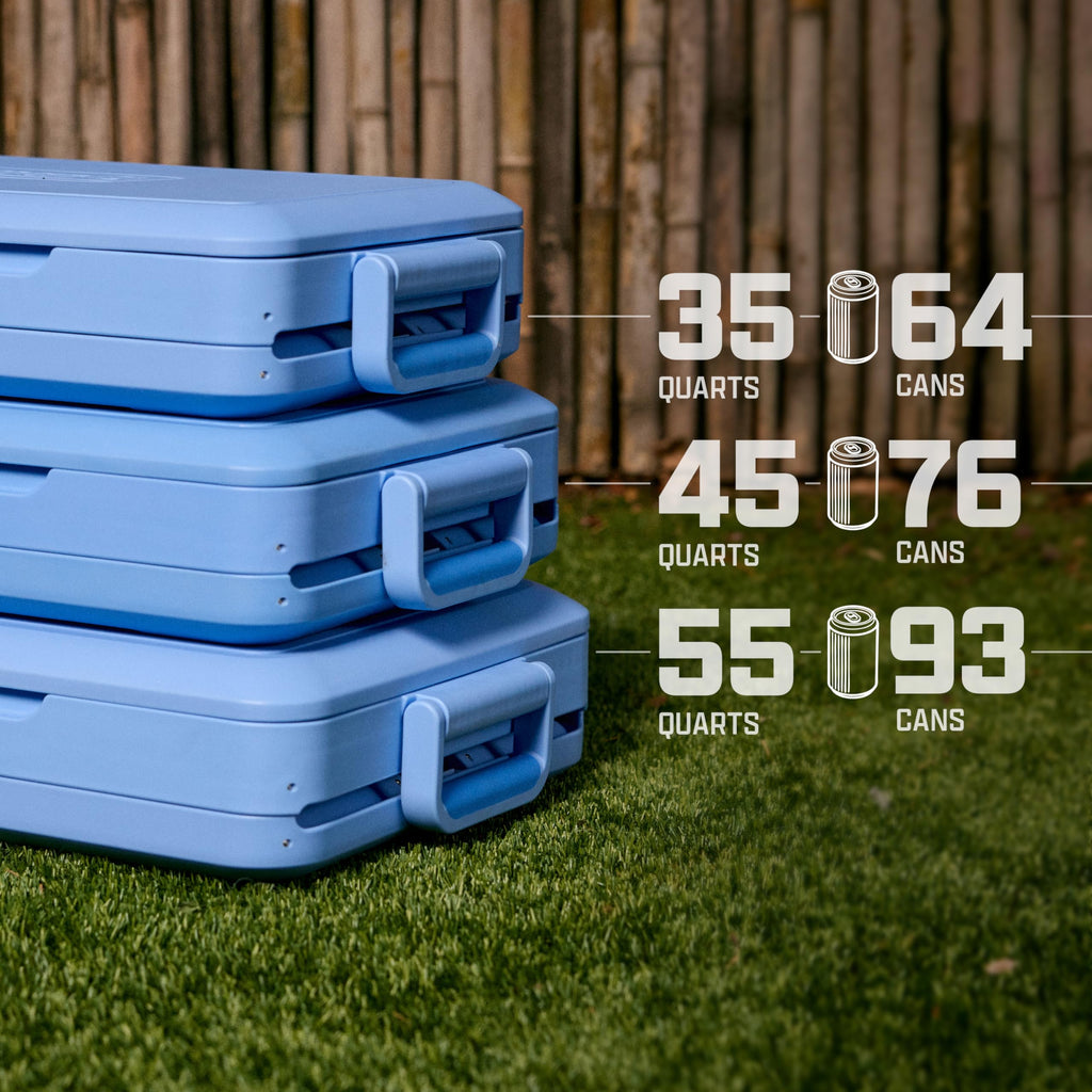 Coleman Snap N Go 45qt Collapsible Hard Cooler, Keeps ice Cold for up to 55 Hours, Holds up to 76 cans, Collapses up to 1/3 its Size, Can Hold up to 200 pounds, Blue Sky