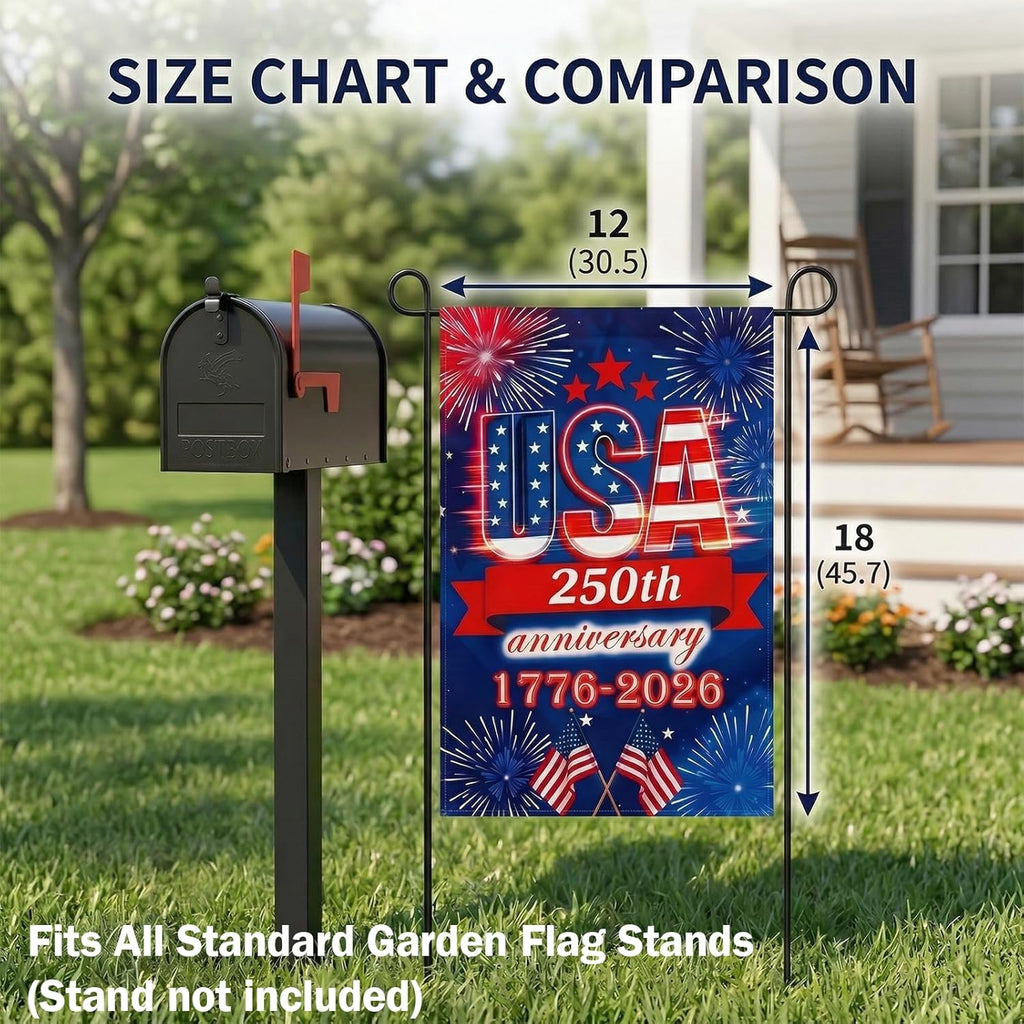 250 Anniversary USA Garden Flag - 250 Years of Freedom Double Sided 3-Ply American Patriotic Flags 1776-2026, UV Protection Fade Resistant 12x18 Inch Yard Flag Commemorative Merchandise for Outdoor Celebration