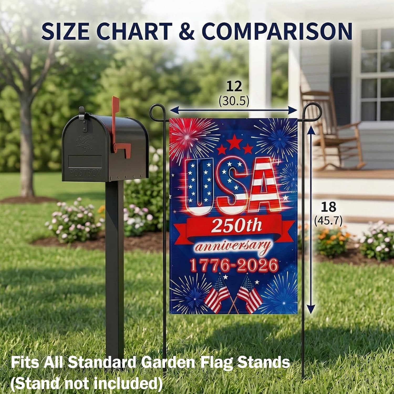 250 Anniversary USA Garden Flag - 250 Years of Freedom Double Sided 3-Ply American Patriotic Flags 1776-2026, UV Protection Fade Resistant 12x18 Inch Yard Flag Commemorative Merchandise for Outdoor Celebration