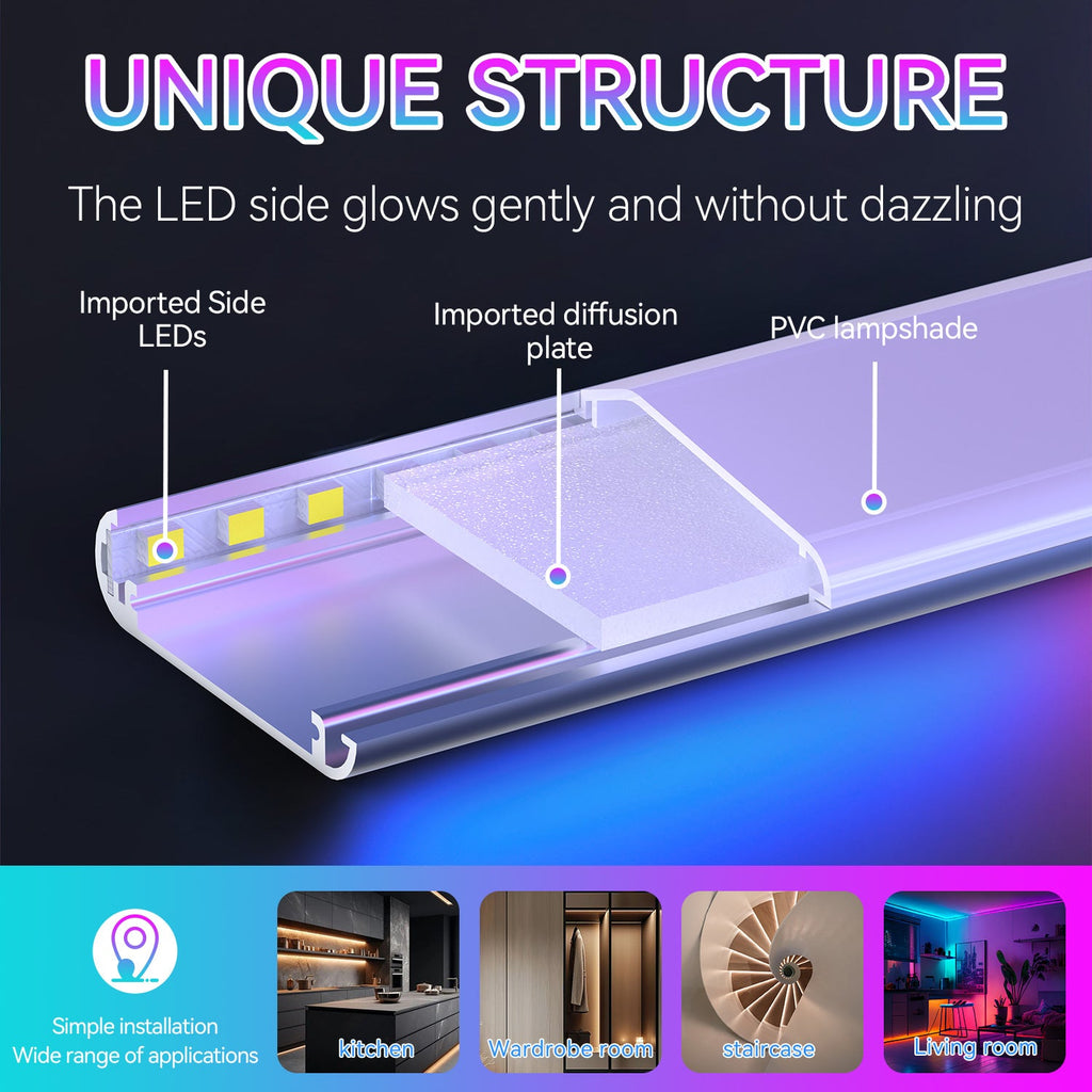 LED Under Cabinet Lighting Hardwired, Smart Adjustable White and RGB Dimmable Lights for Under Cabinets in Kitchen, Compatible with Alexa Google