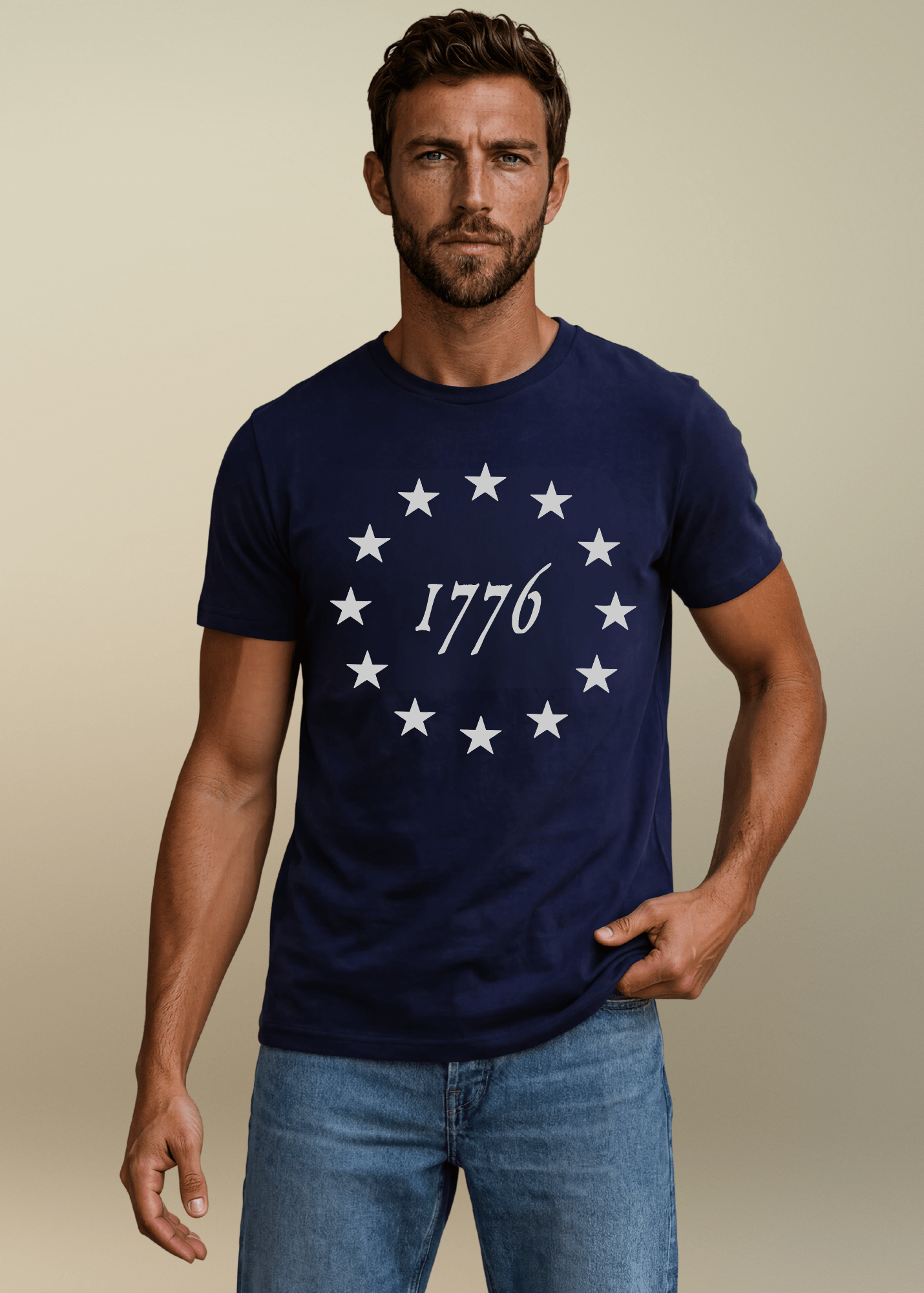 Men's 1776 Betsy Ross Stars Patriotic T-Shirt Made in USA