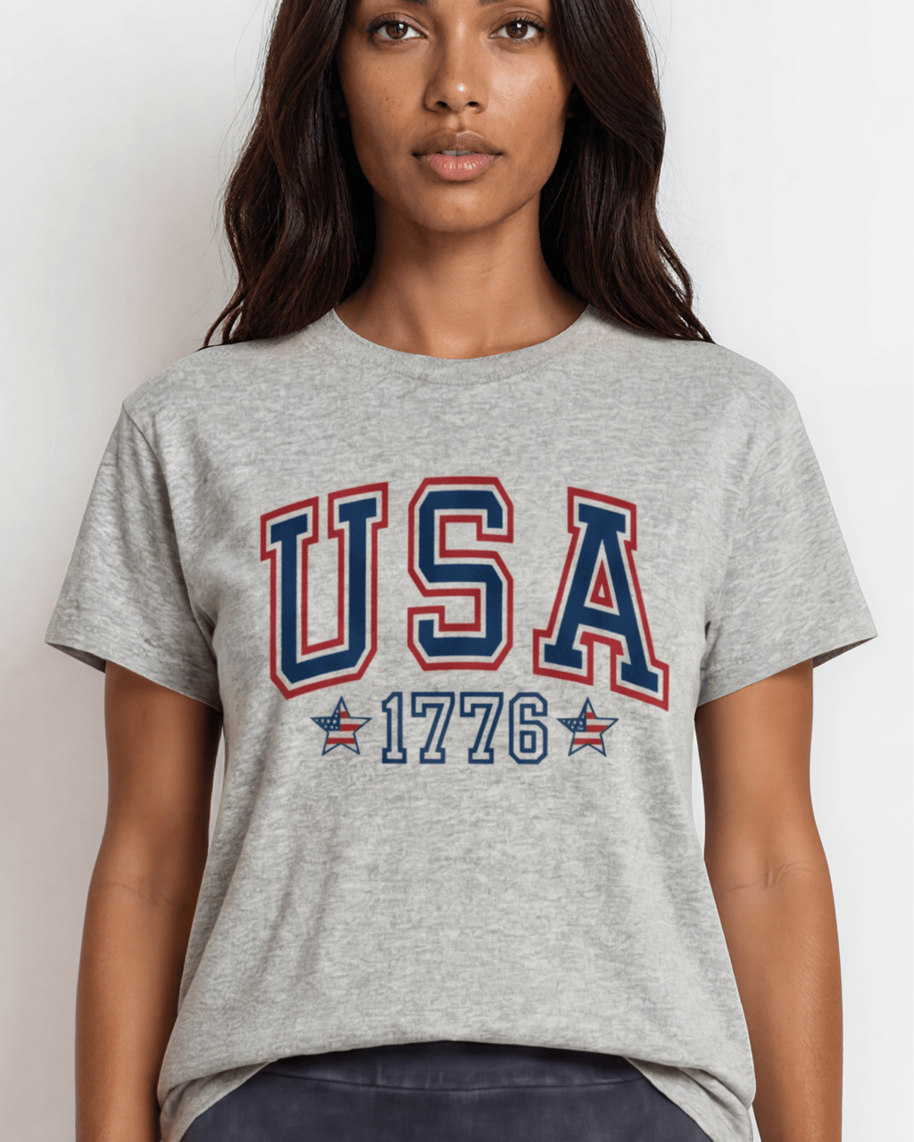 USA 1776 Flag Graphic Crew Neck Tee Made in USA