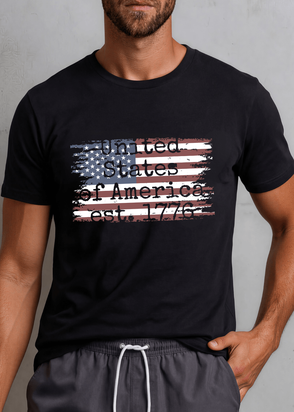 United States of America est. 1776 Men's Distressed Flag Graphic T-Shirt Made in USA