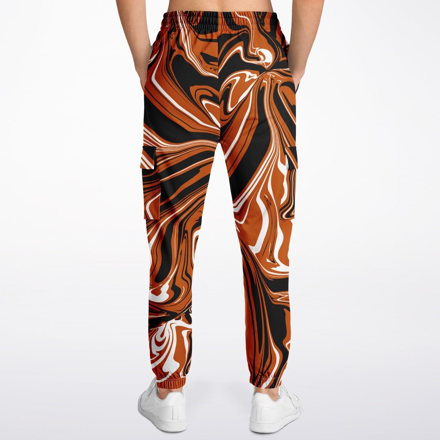 Burnt Orange, Black and White Abstract Melt Unisex Cargo Joggers (Fleece Lined)