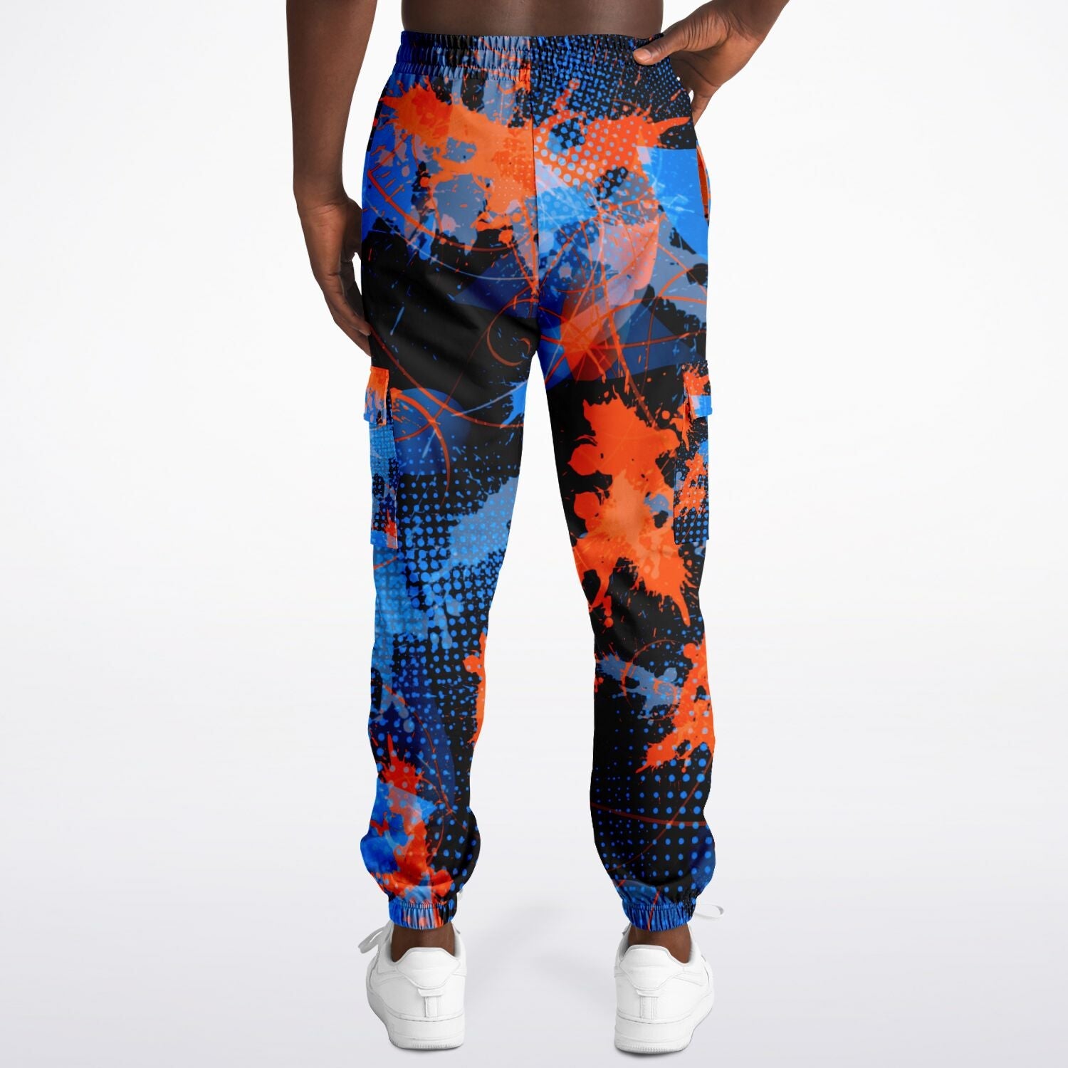 Blue and Orange Paint Splatter Abstract Unisex Cargo Joggers (Fleece Lined)