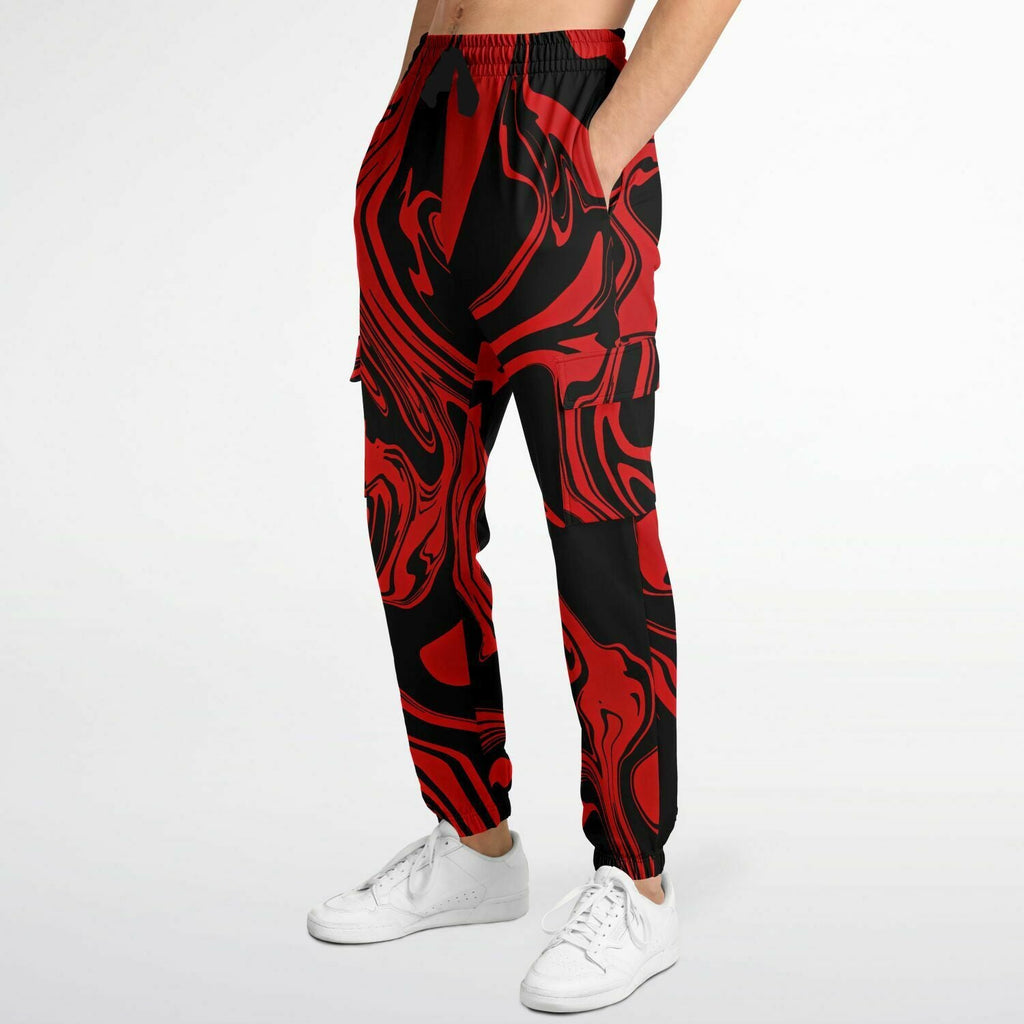 Red and Black Slime Oil Spill Unisex Cargo Joggers (Fleece Lined)