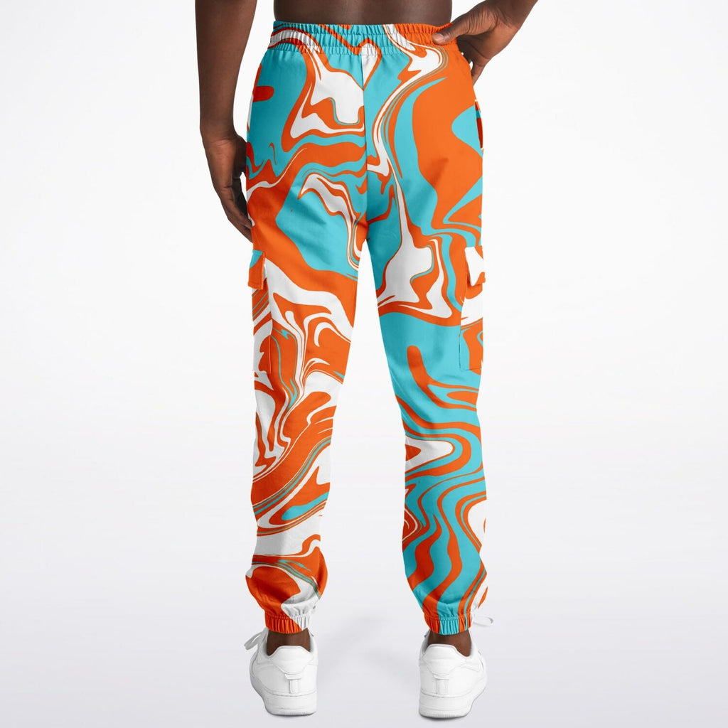 Orange Turquoise and White Oil Spill Unisex Cargo Joggers (Fleece Lined)