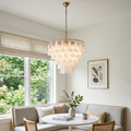 Modern Brass Tiered Glass Chandelier