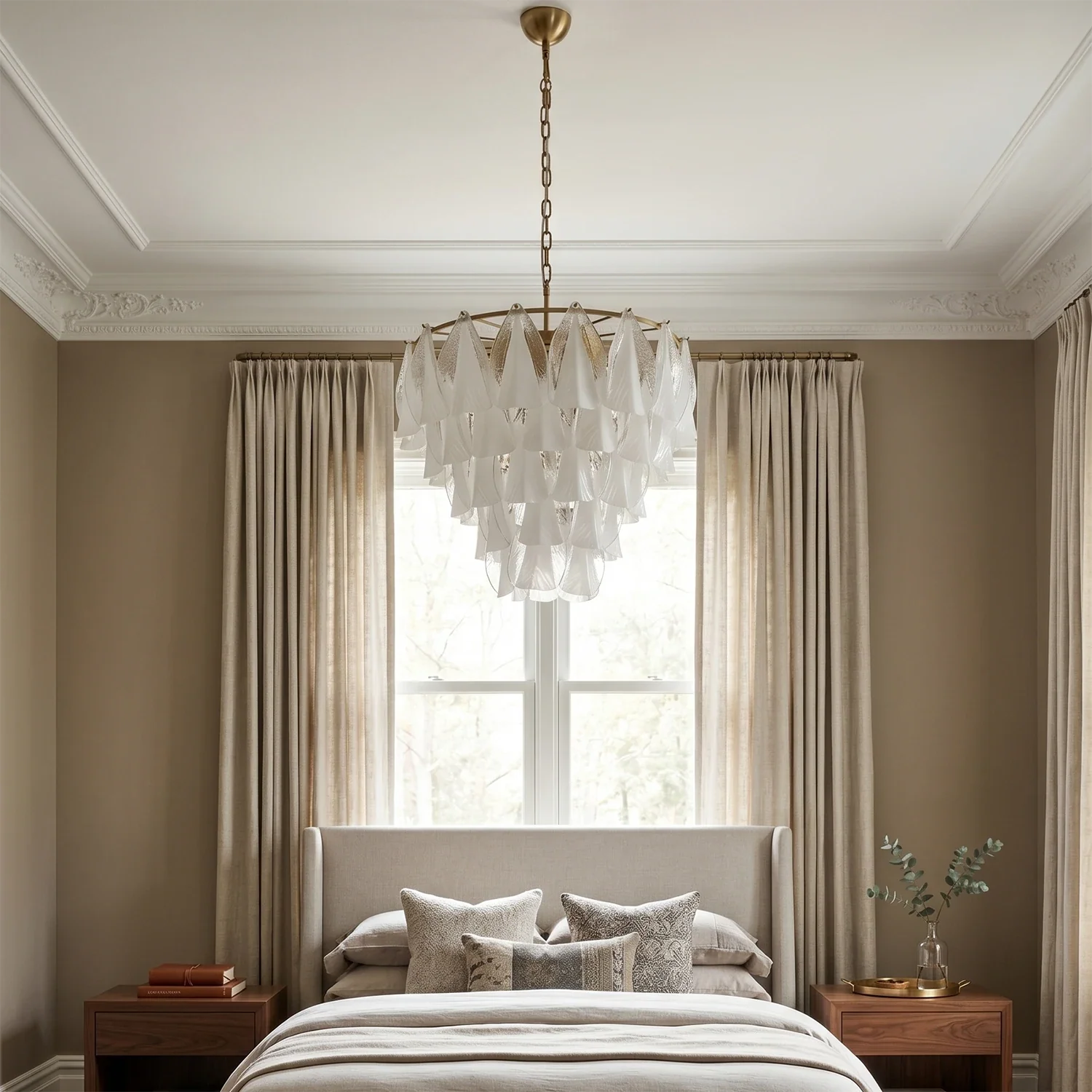 Modern Brass Tiered Glass Chandelier